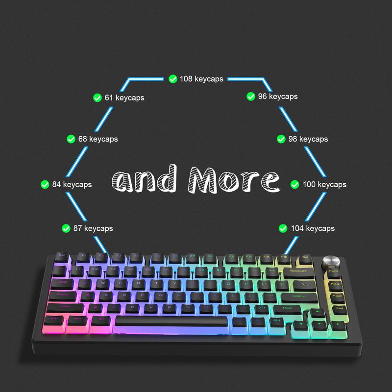 Womier Pudding Keycaps PBT Shine Through 165 Keys Set OEM Profile Custom Keycaps for Mechanical Keyboards Black