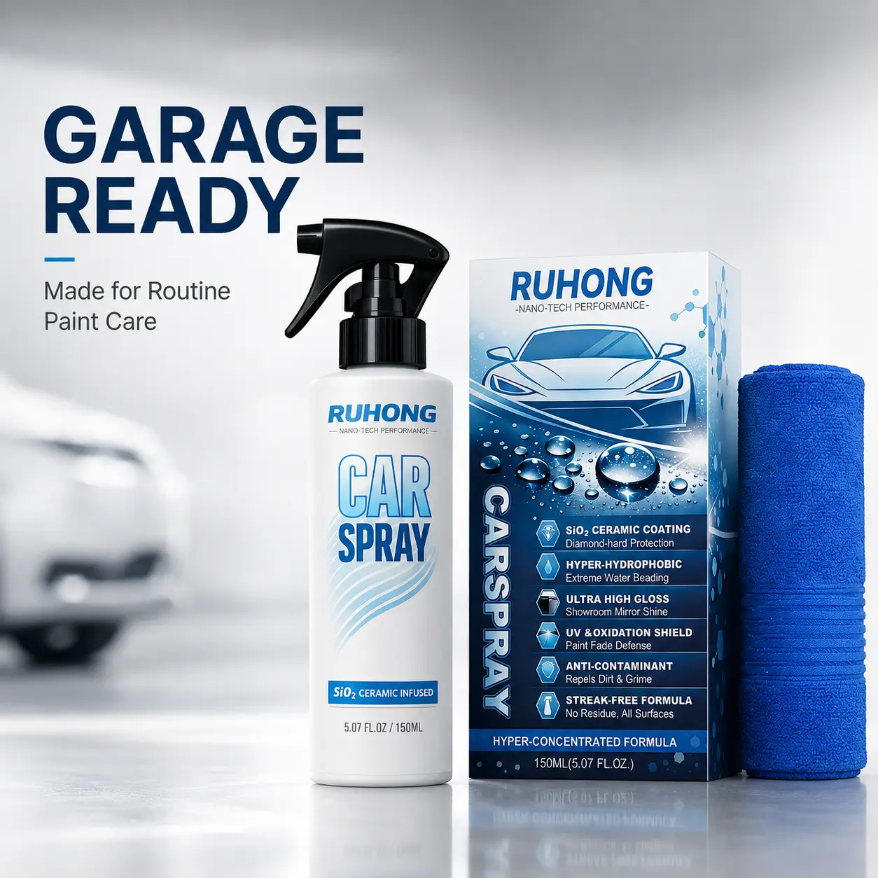 Ceramic Car Coating Spray with Microfiber Wash Towel High Gloss Highly Hydrophobic Paint Coating Polish Spray Quick Nano Shine Scratch Resistant Dust Proof Detailing Auto Stuff 150 ML Pack