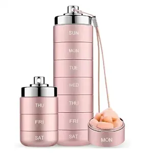 Metal Travel Pill Organizer, Portable Waterproof Weekly Pill Box, Large Aluminum Alloy Container, BPA Free 7 Day Daily Medicine Organizer Holder for Vitamin, Fish Oil, Supplement Storage box