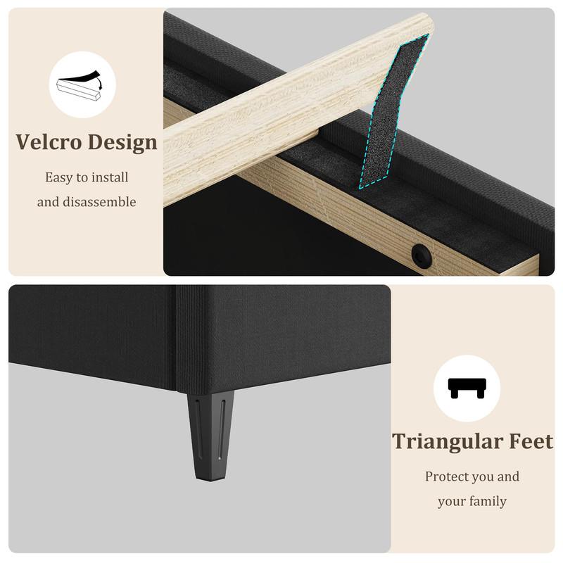 Grey Twin Bed Frame with Upholstered Headboard,Upholstered Bed Frame,Heavy-Duty Platform Bed Frame with Adjustable Headboard,Strong Wood Slat Support
