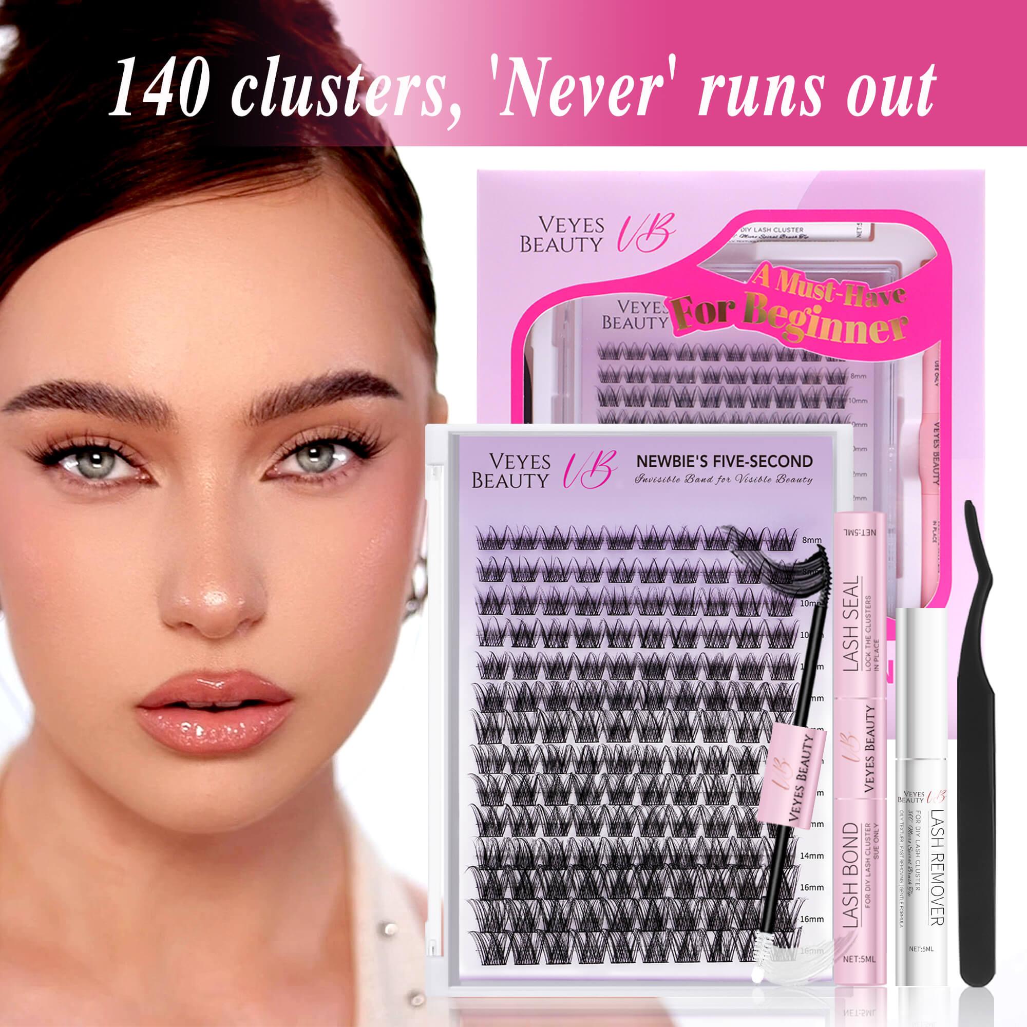 Veyesbeauty LuxeBold Cluster Lashes Eyelashes Cluster Individual Lash Extensions with Bond & Seal Tweezer Dramatic Volume Eyelash Wispy Faux Mink Lash Mixed Length DIY Large Tray for Self Makeup Cosmetic Application at Home