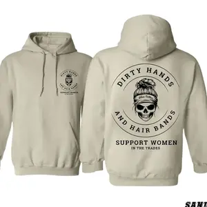 DIRTY HANDS AND HAIR BANDS Skull Blue Collar Hoodie - Support Blue Collar Women  hoodie- Support Women In The Trades - Skilled Trades Cotton