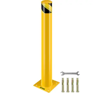【FathersDayGift】VEVOR Safety Bollard Safety Barrier Bollard 4-1/2" OD 36" Height Yellow Powder Coat Pipe Steel Safety Barrier with 4 Free Anchor Bolts for Traffic-Sensitive Area