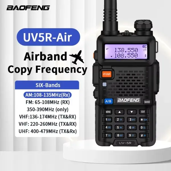 Baofeng UV-5R Compact Dual Band Ham Radio Transceiver, 5KM Long Range Airband Wireless Walkie Talkie, ABS Material Audio Device for Survival (Clear Sound Performance)