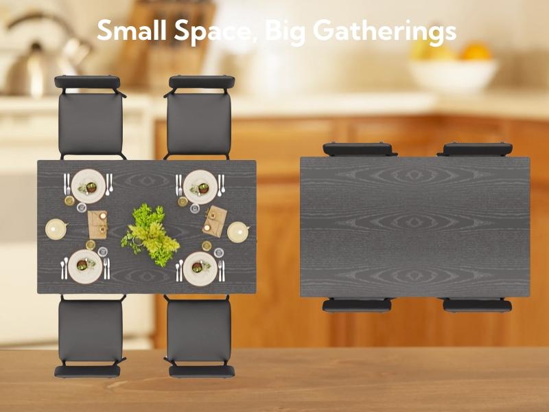 Gizoon 5 Piece Dining Table Set for 4, Modern Metal & Wood Kitchen Dinner Table with 4 Chairs, Space-Saving Dining Room Furniture Table & Chair Sets for Small Spaces & Apartment, Rustic Brown