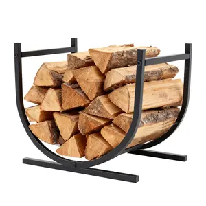 Heavy-Duty Black Metal Firewood Stand – Indoor Fireplace Log Holder & Outdoor Wood Pile Storage Organizer, Versatile Courtyard Log Stacking Tool (Sturdy Firewood Storage Solution)
