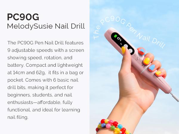 MelodySusie PC90G Rechargeable Nail Drill 20000RPM, Portable Electric Nail File with Sanding Kit for Manicure & Pedicure, Cordless Efiles for Acrylic Nails Lightweight Nail Care Tool for Home & Salon