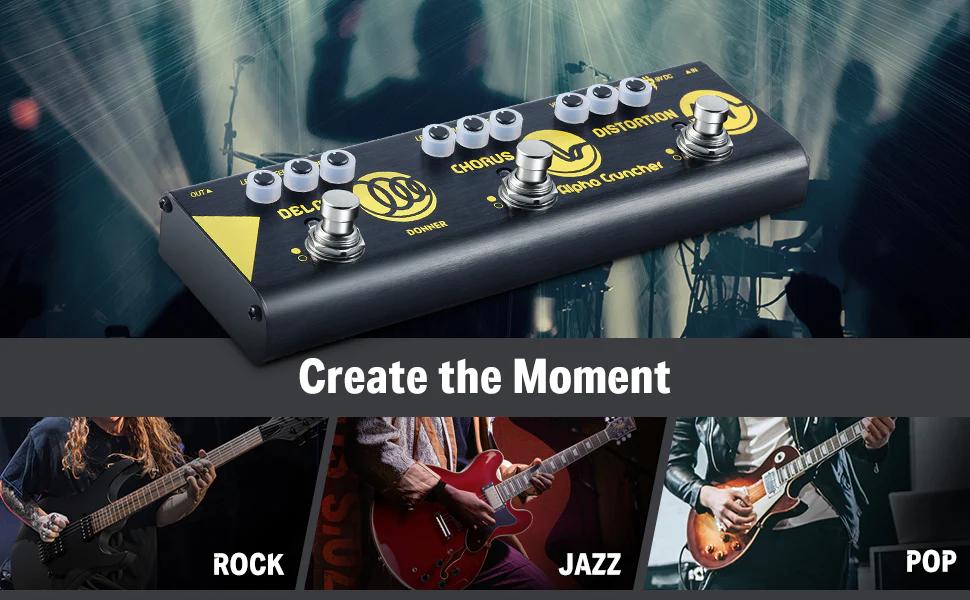 Donner Alpha Cruncher Multi Effects Guitar Pedal Distortion Chorus Delay with Power Adapter