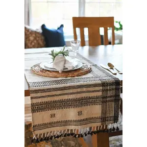 Bhujodi Table Runner - Brown and Cream