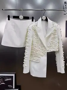 Women Elegant Pearl Blazer & Mini Skirt Set – Two Piece Suit Argie Noir