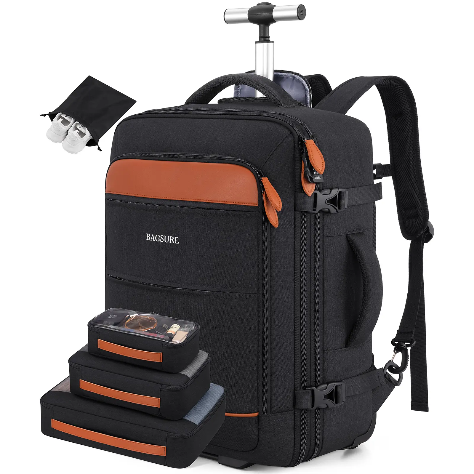 BAGSURE Rolling Backpack with Wheels 17.3 Inch Carry-On Laptop Backpack for Men Women Large Capacity Durable Travel Backpack Anti-Theft Features,summerwins,vacationoutfits,beachoutfits,back to school shopping tiktokshopbacktoschool