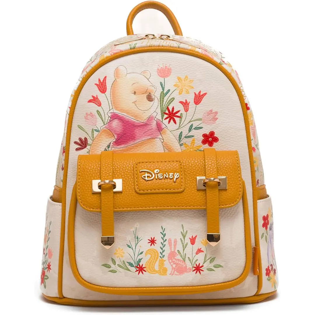 WondaPop Disney Winnie the Pooh & Piglet Floral 11" Mini Backpacks with Adjustable Straps and Front Pocket