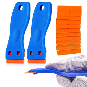 Plastic Razor Blade Scraper, Scraper Tool with 100 PCS Plastic Razor Blades for Removing Labels Adhesive Decals Sticker from Windows Glass