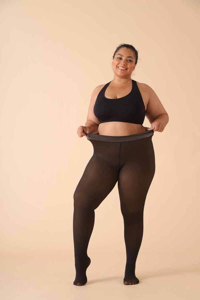 Soo Slick Magic Fleece Lined  Leggings Sheer Skin Tone Fleece Tights S-3XL - Translucent Lined Pants Winter Plus size warm  fall and winter Womenswear black Women