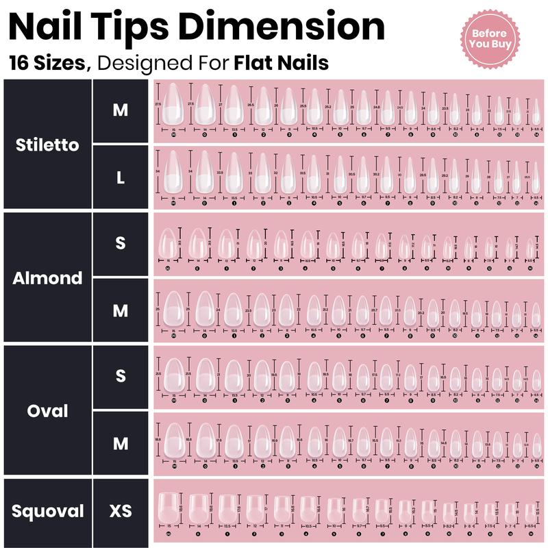 Beetles Tipex Pre-Building Instant Apex Nail Tips –  Square Stiletto Almond Coffin,  Pre-Etched, Thick Full Cover Acrylic Tips Manicure Art DIY Gift for Women Cutics