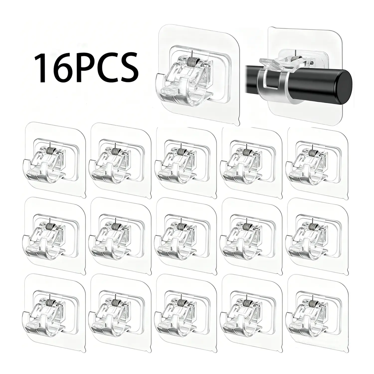 16 Pack Self Adhesive Curtain Rod Holder, No Drill Curtain Rod Brackets, Nail Free Adjustable Curtain Rod Hooks, Curtain Rods No Drilling for Windows Home Kitchen Bedroom Hotel (Transparent)