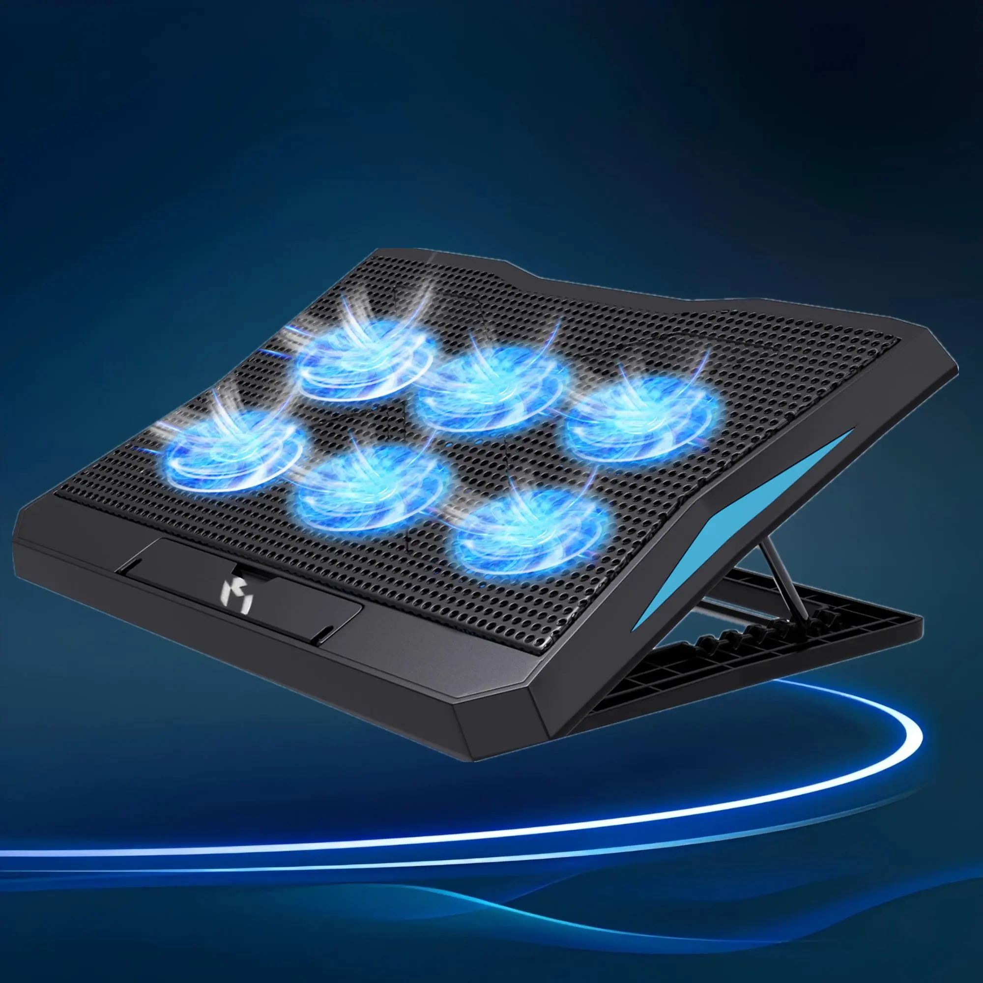 Laptop Cooling Stand with 6 Cooling Fans, 4 Levels Adjustable Gaming Laptop Cooler with LED Light, 2 USB Ports, Suitable for 12-15.6 Inch Laptops Computer Peripherals Laptop Accessories Laptop Cooling Pad