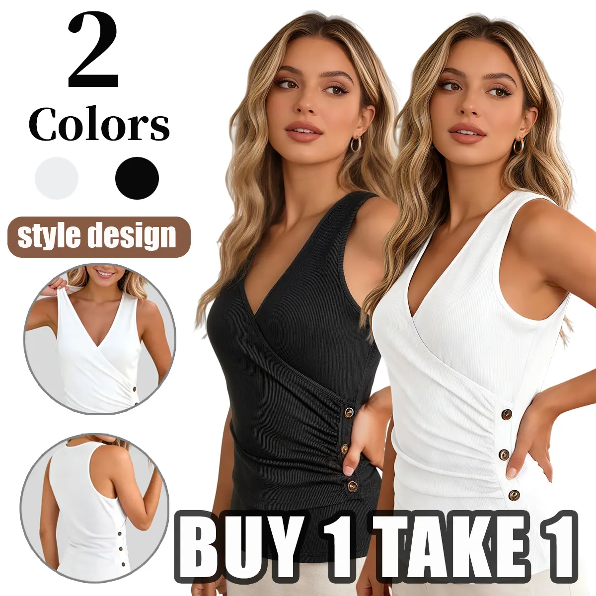Womens V Neck Ribbed Tank Top with Button Detail Slim Fit Sleeve Workout Crop Top Soft Ribbed Fabric High Stretch Comfortable Casual Womenswear