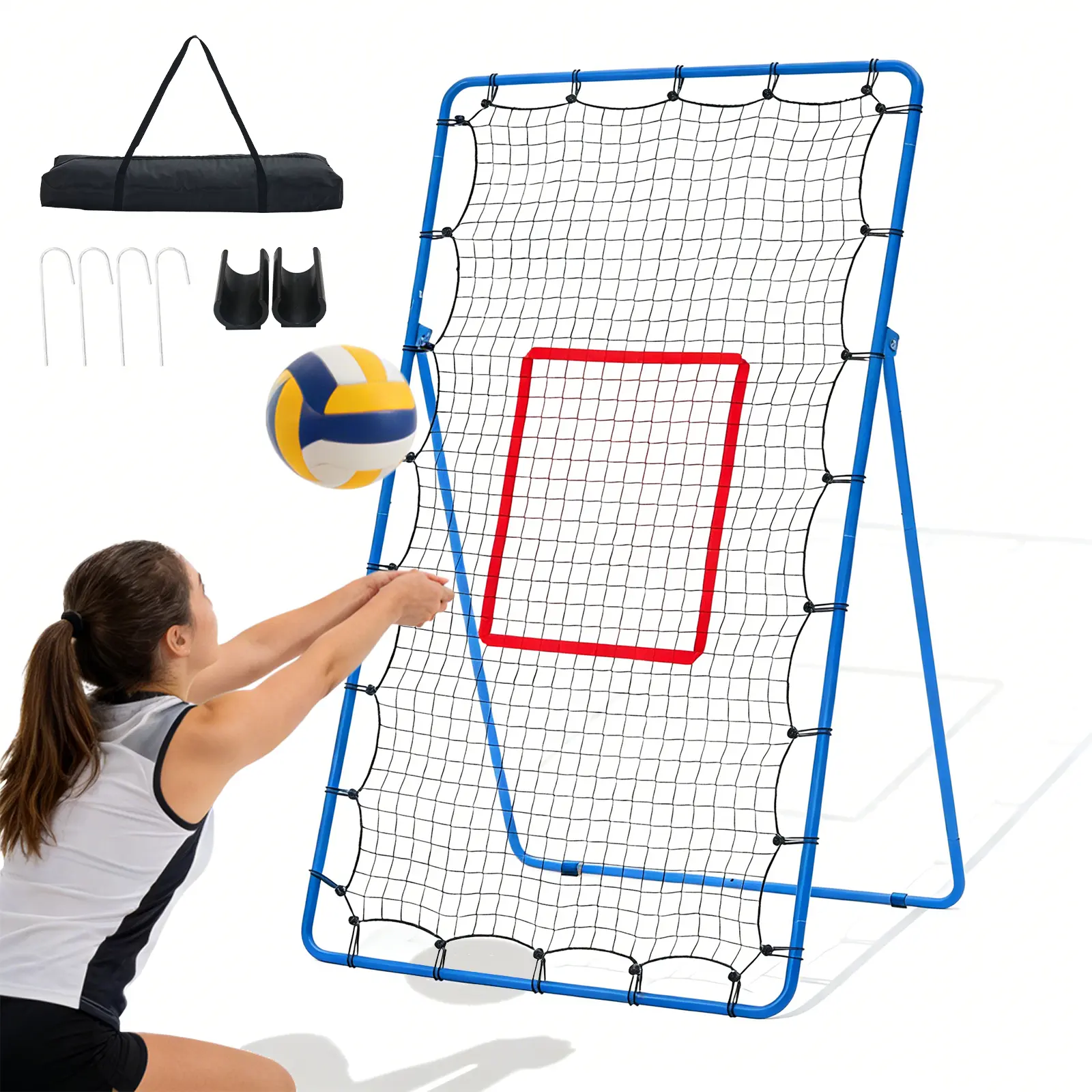 7x4 ft Volleyball Rebounder Net, Multi Sport Bounce Back Training Equipment with Portable Travel Bag, 5 Adjustable Angles for Indoor/Outdoor Spiking, Bumping