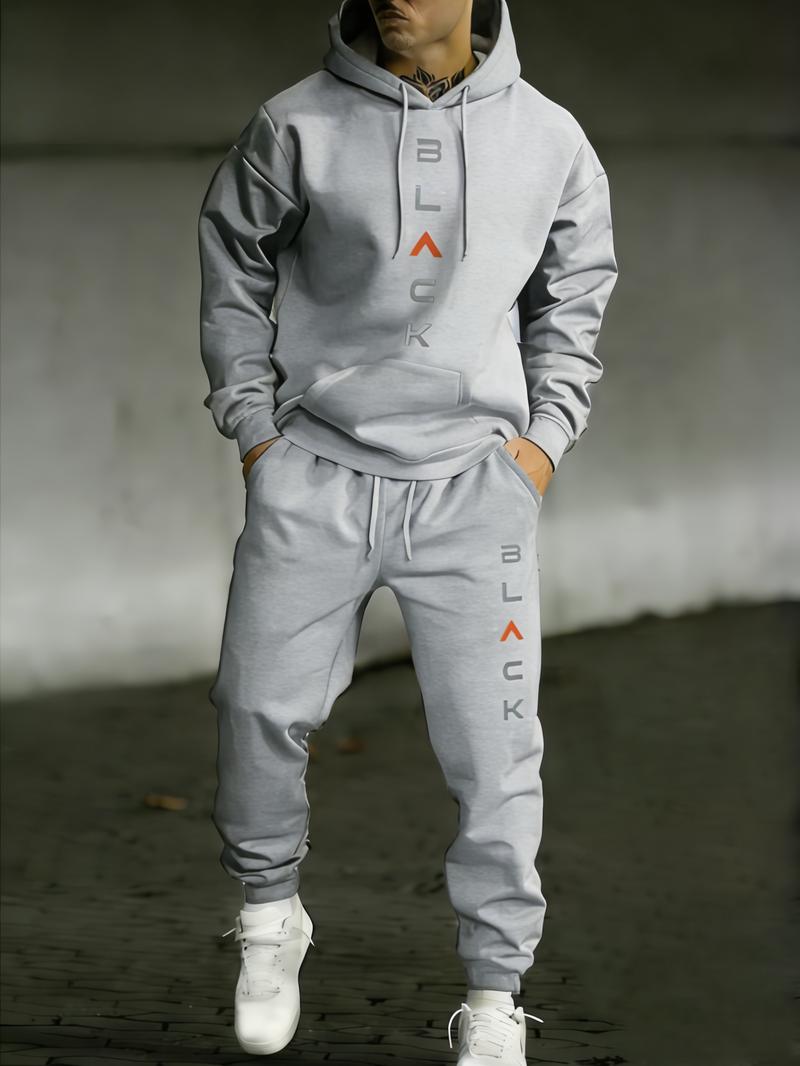 Men's Two-Piece Set “Black” Pattern Hoodie with Jogger Pants