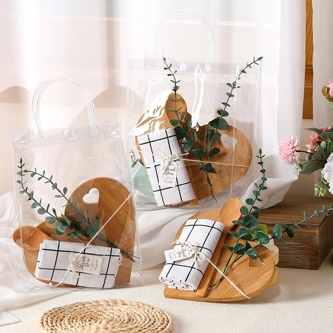 6 Pcs Valentine Mini Cheese Board Baby Shower Prizes Set Cutting Board with Bamboo Spoon Plaid Towel Artificial Eucalyptus Stems Tag Bag Thank You Gift Box for Couple Teacher Guest,Wedding Party Bridal Shower Favors Supplied,Anniversary Birthday Gift