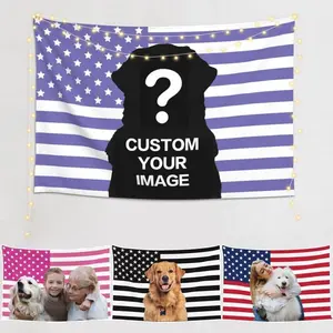 Tapestry Purple American flag background custom tapestry banner - Personalized custom wall background (with pictures) -unique gift   Cotton Decorative