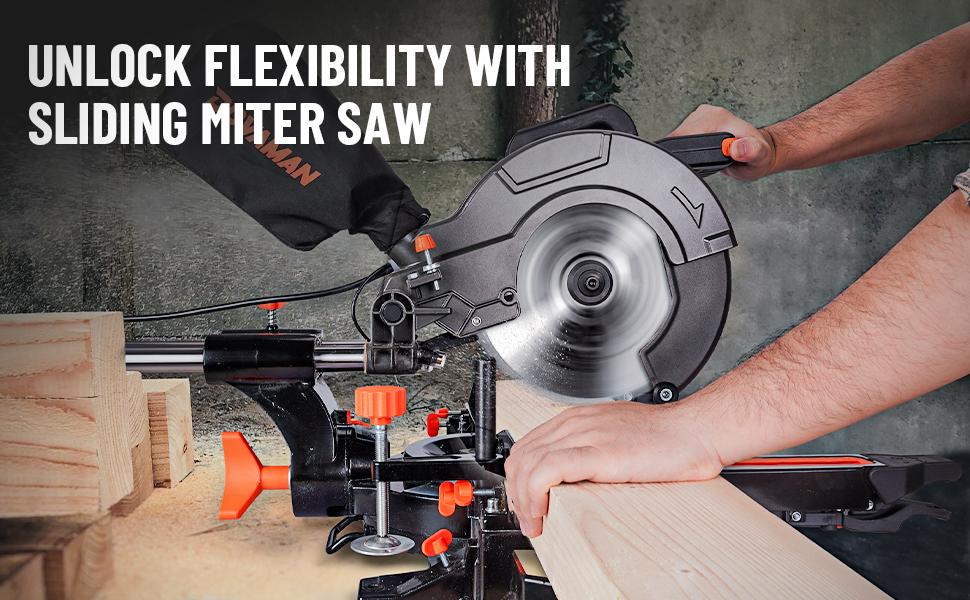 DOVAMAN 10in 15A Single Bevel Sliding Miter Saw, w/3 Blades, 4500/3200RPM, Max Cut 3.5x13.4in, 9 Positive Stops for Wood, PVC or Soft Metal
