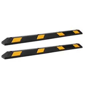 72" Rubber Parking Curb, Heavy Duty Long Garage Floor Wheel Stopper with Highly Visible Yellow Reflective Stripes, Car Parking Bumpers for Truck, RV, Trailer