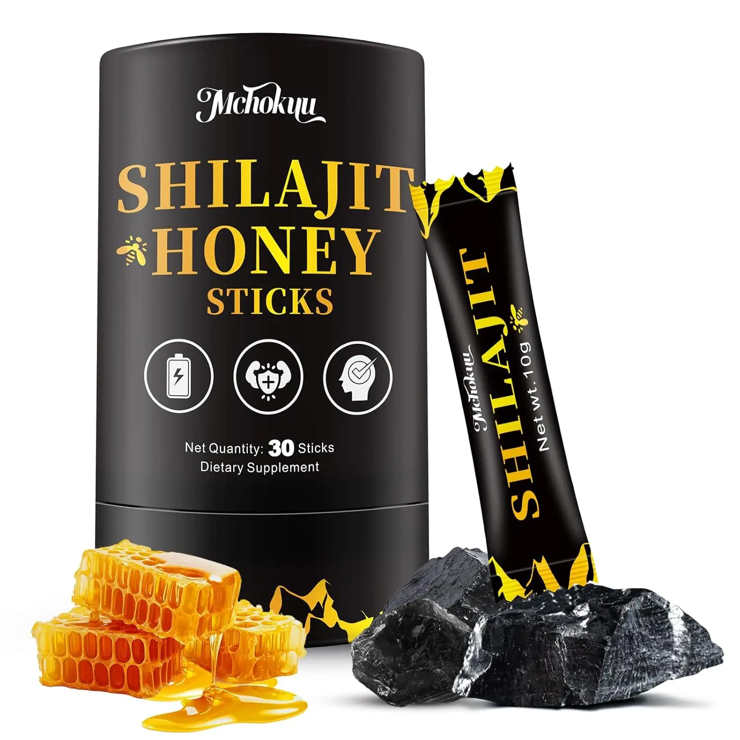 Himalayan Shilajit Gel Honey Sticks - 30 Count Portable Unisex Herbal Supplements, Edible Pure Shilajit with Organic Honey, Vegan Natural Flavor Natural Health Dietary Supplement, Natural Health Supplements