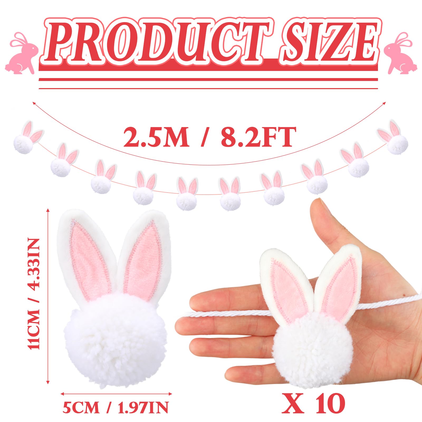 Easter Bunny Garland Wood Beads Banner Rustic Rabbits Hanging Garland with Beads, Bunny Eggs with Bow Door Wreath Garland for Mantle Fireplace Shelf Wall Doorway Display, Spring Home Decor, Easter Decor 2026 Easy Hang Indoor Outdoor Party Supplies & Gifts