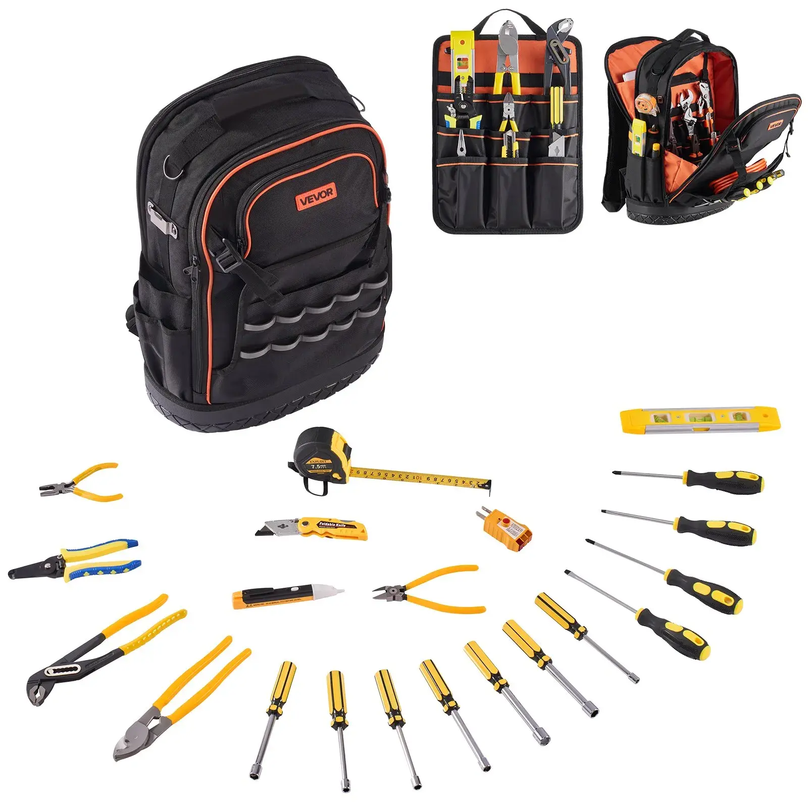【summerfinds】VEVOR Tool Backpack with Tools, Heavy-duty Tools Storage Organizer Bags with Laptop Compartment & Molded Base, Electrician Jobsite Backpack for Electrician, Repairman, and HVAC Techs
