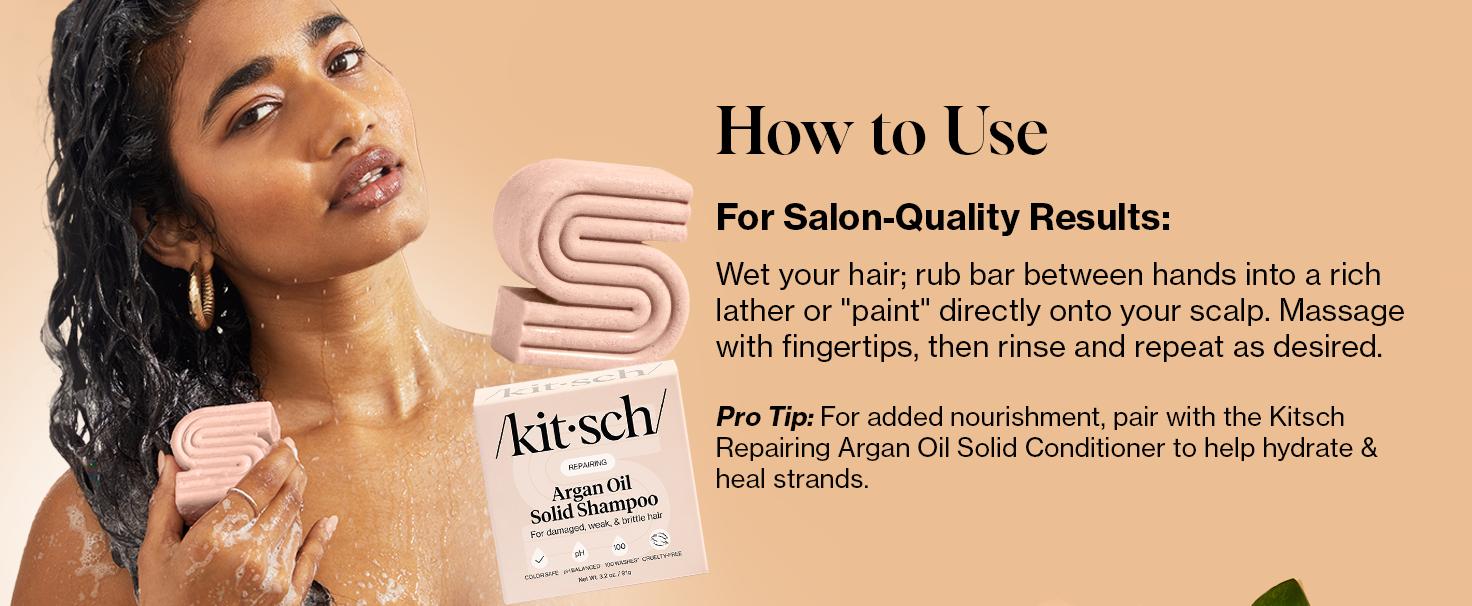 Kitsch Argan Oil Solid Shampoo Bar – Vegan, Natural, Made in USA, Paraben & Sulfate-Free, Repairs Damaged, Weak, Brittle Hair, 3.2 oz