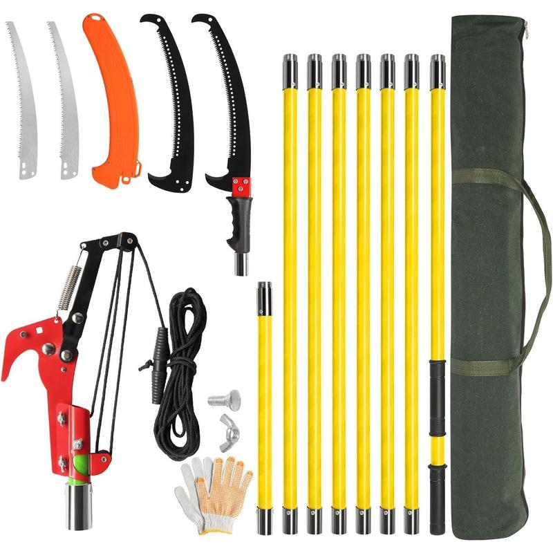 Ubesgoo Manual Pole Saw for Tree Trimming, 26 ft Extendable Tree Pruner, Sharp Steel Blade and Scissors, High Tree Branch Cutter with Lightweight 8 Fiberglass Long Handles, for Pruning Palms and Shrubs Ubesgoo Manual Pole Saw for Tree Trimming, 26 ft Extendable Tree Pruner, Sharp Steel Blade and Scissors, High Tree Branch Cutter with Lightweight 8 Fiberglass Long Handles, for Pruning Palms and Shrubs