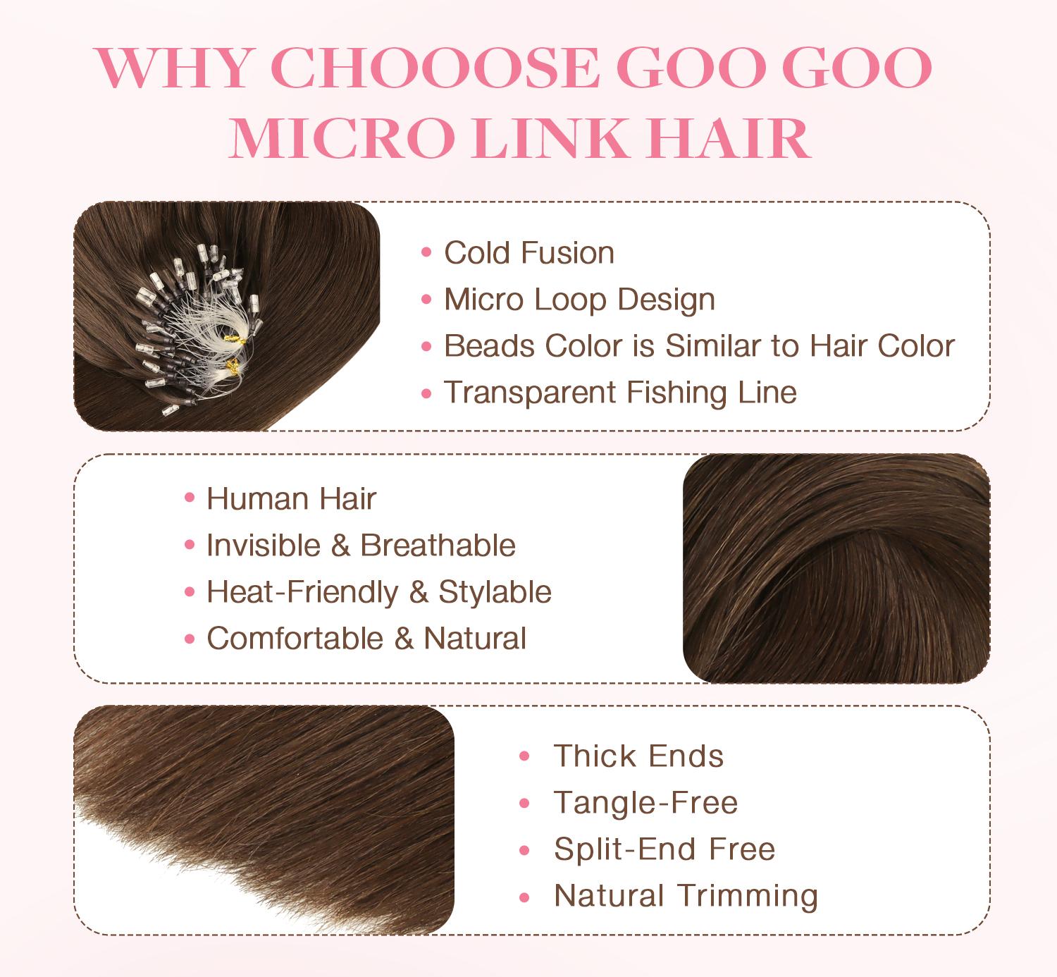 GOO GOO Micro Link Hair Extensions Real Human Hair 14-24Inch 50g-50s/30g-25s, Cold Fusion, Invisible Remy, Micro Loop Micro Ring Hair Extensions Silky Straight Hair Extensions#Greenish#TikTokShopSpringGlowUp
