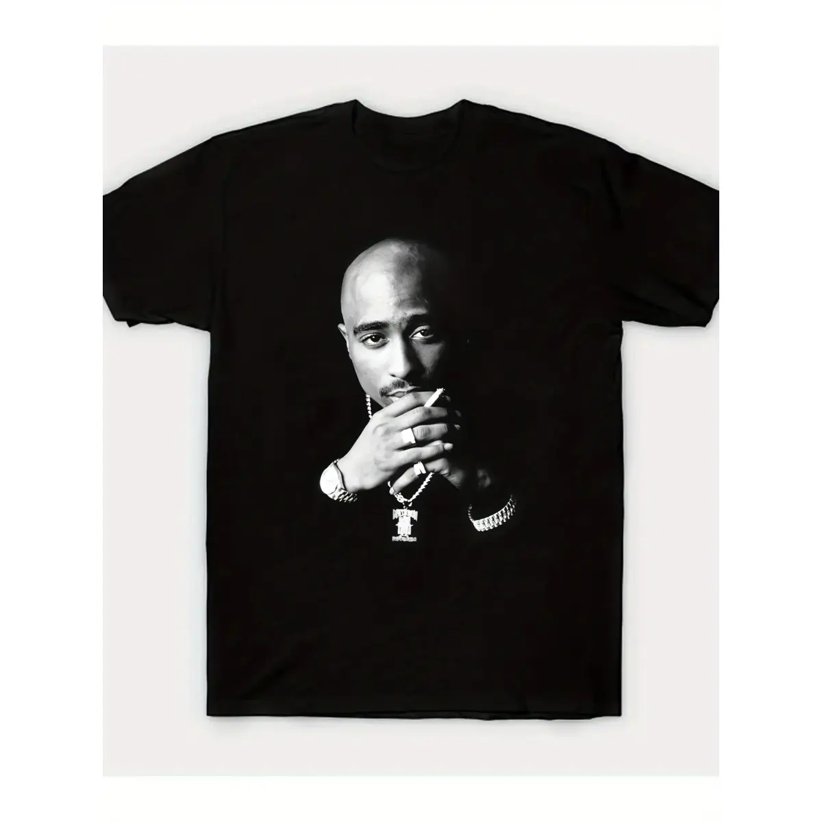 Tupark Shakur Inspired Men's Cotton T-Shirt - Casual Round Neck, Short Sleeves, Geometric Pattern, Machine Washable