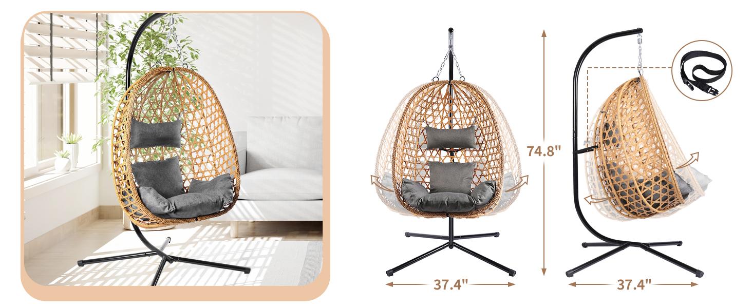 [dealsforyoudays] Egg Patio Swing Chair – Wicker Design, Perfect for Indoor and Outdoor Use, Supports Up to 350LB, Includes Cushion for Extra Comfort