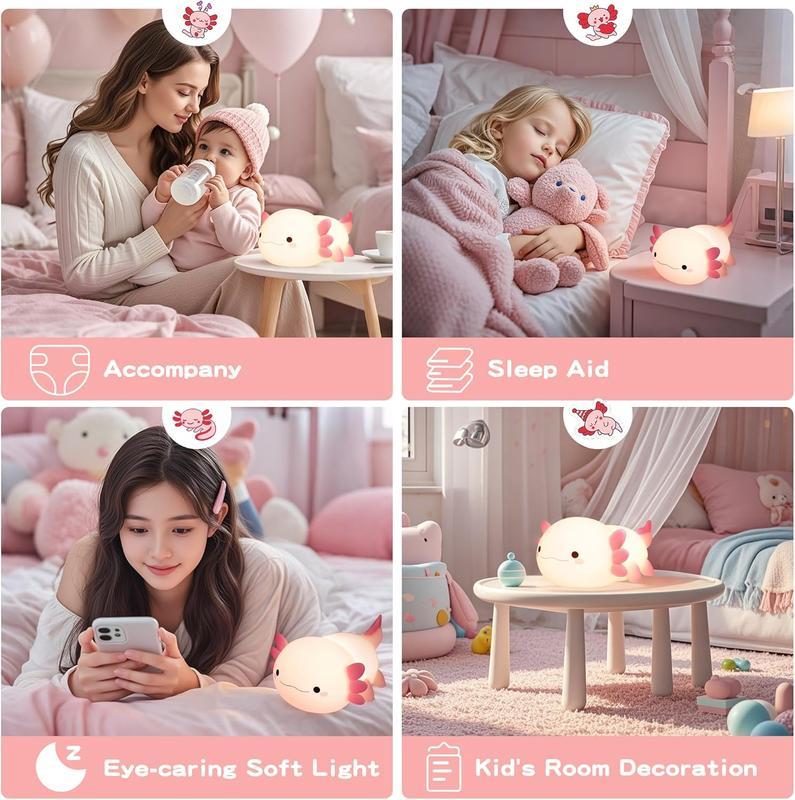 MUNBYN  Axolotl Lamp,Cute Axolotl Night Light,Dimmable Silicone Animal Nursery Night Light,Adorable Rechargeable Squishy Novelty Bedside Touch Lamp,Baby Room Decor, Axolotl Gifts for Kids/Girls