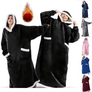 Oversized Wearable Blanket Hoodie Flannel Sherpa Fleece Warm Cozy Christmas Wrap Throw Gifts for AdultGift