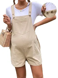 Women's Plus Size Maternity Wear, Spring & Summer Casual Breathable Maternity Pants, Casual Breathable Maternity Shorts, Capri Pants & Adjustable Waist Overalls Maternity Shorts