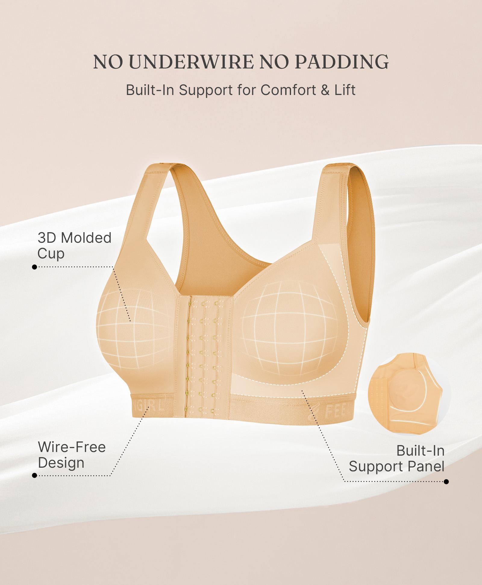 FeelinGirl Women Front Closure Wireless Bras Full Coverage Compression Bra With Easy-Wash Fabric For Everyday Comfort