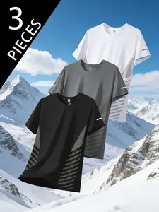 Men’s solid-color T-shirt 3-pack — ice silk, breathable, highly elastic, quick-drying crew neck short sleeves; suitable for summer outdoor casual activities.