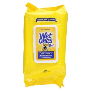 Wet Ones Antibacterial Deodorizing Wipes with Baking Soda, For Dogs, Tropical Splash, 100 Wipes