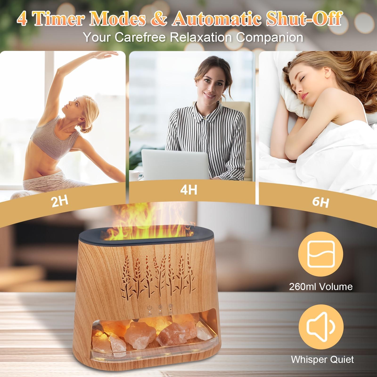 Fireplace Flame Diffuser & Himalayan Salt Lamp with Remote Control, 8 Colors Diffuser Cool Mist Humidifier with Timer Auto Off Function for Home, Bedroom, Offie, Yoga, Bedroom Humidifier, Aromatherapy Device, Modern Humidifier, Remote Control