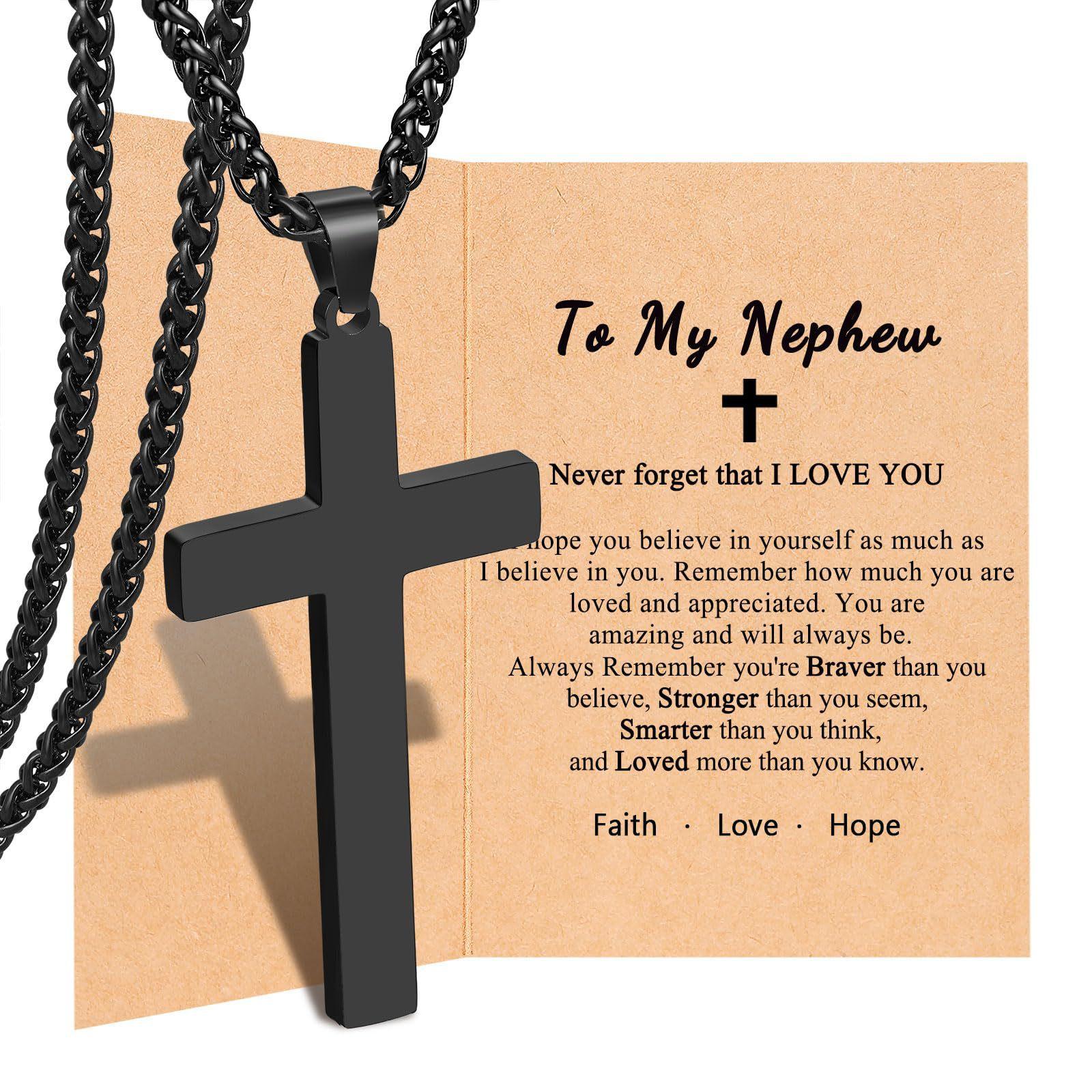 Cross Pendant Necklace for Men Teens Boys, Stainless Steel Bible Verse Flag Jewelry, Patriotic Faith Gift,Cross Necklace for Men Teen Boys Christian Easter & Graduation Gifts