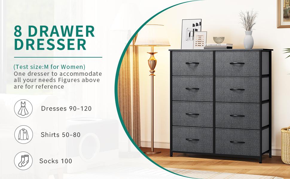 YITAHOME 8 Drawers Dresser, Dresser for Bedroom, Fabric Storage Tower, Organizer Unit for Bedroom, Living Room, Hallway, Closets & Nursery - Sturdy Steel Frame, Wooden Top & Easy Pull Fabric Bins