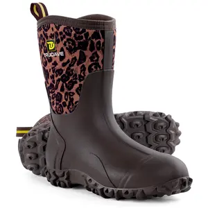 Trudave Rubber Work Boots for Women, 6mm Neoprene Mid Calf Rain Boots  with Steel Shank, Waterproof Insulated Mud Work Boots All Season