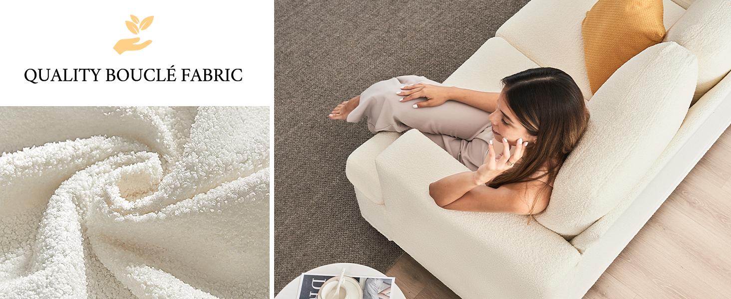 AMERLIFE Sofa, 89" Comfy Sofa Couch with Extra Deep Seats, Modern Sofa- 3 Seater Sofa, Offwhite Bouclé/Christmas Gift