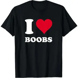 Red Heart I Love Boobs T-Shirt  , Ladies Summer Outfit,cotton Top Womenswear tshirt