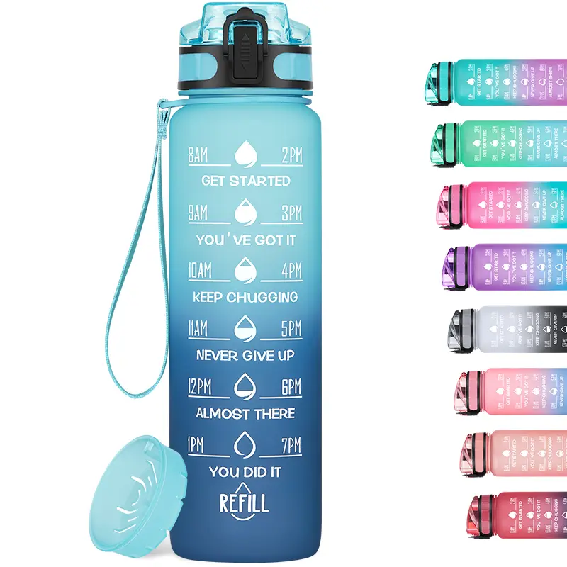 HydroPal 32oz Motivational Sports Water Bottle - BPA-Free, Drop-Resistant, Food-Safe PP Plastic, Time Markers, Leak-Proof, Fruit Strainer, Carrying Strap for Active Sports & Workouts