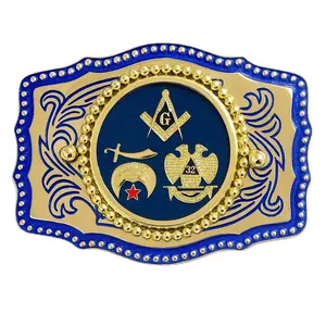 WMG Western Rodeo Vintage Masonic Belt Buckle Gold Tone Fashion Belt Buckles Blue Freemason Logo Buckles